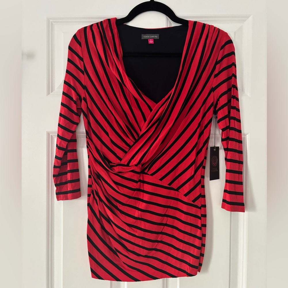 Vince Camuto NWT red and black striped blouse
